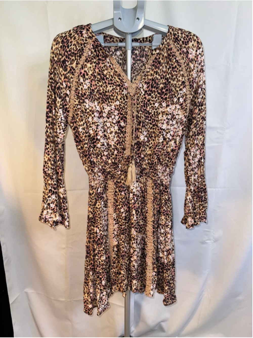 Women's American Rag‎ Long Sleeve Dress S Brown Pink Leopard Print
